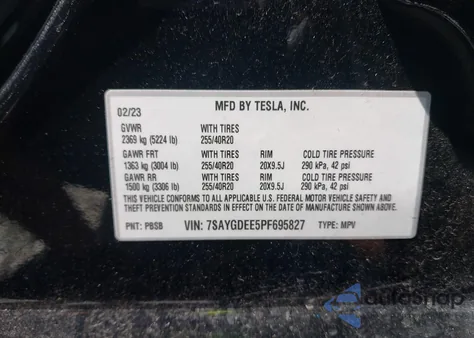 2023 Tesla Model Y Awd/Long Range Dual Motor All-Wheel Drive из США, поврежденный, VIN 7SAYGDEE5PF695827